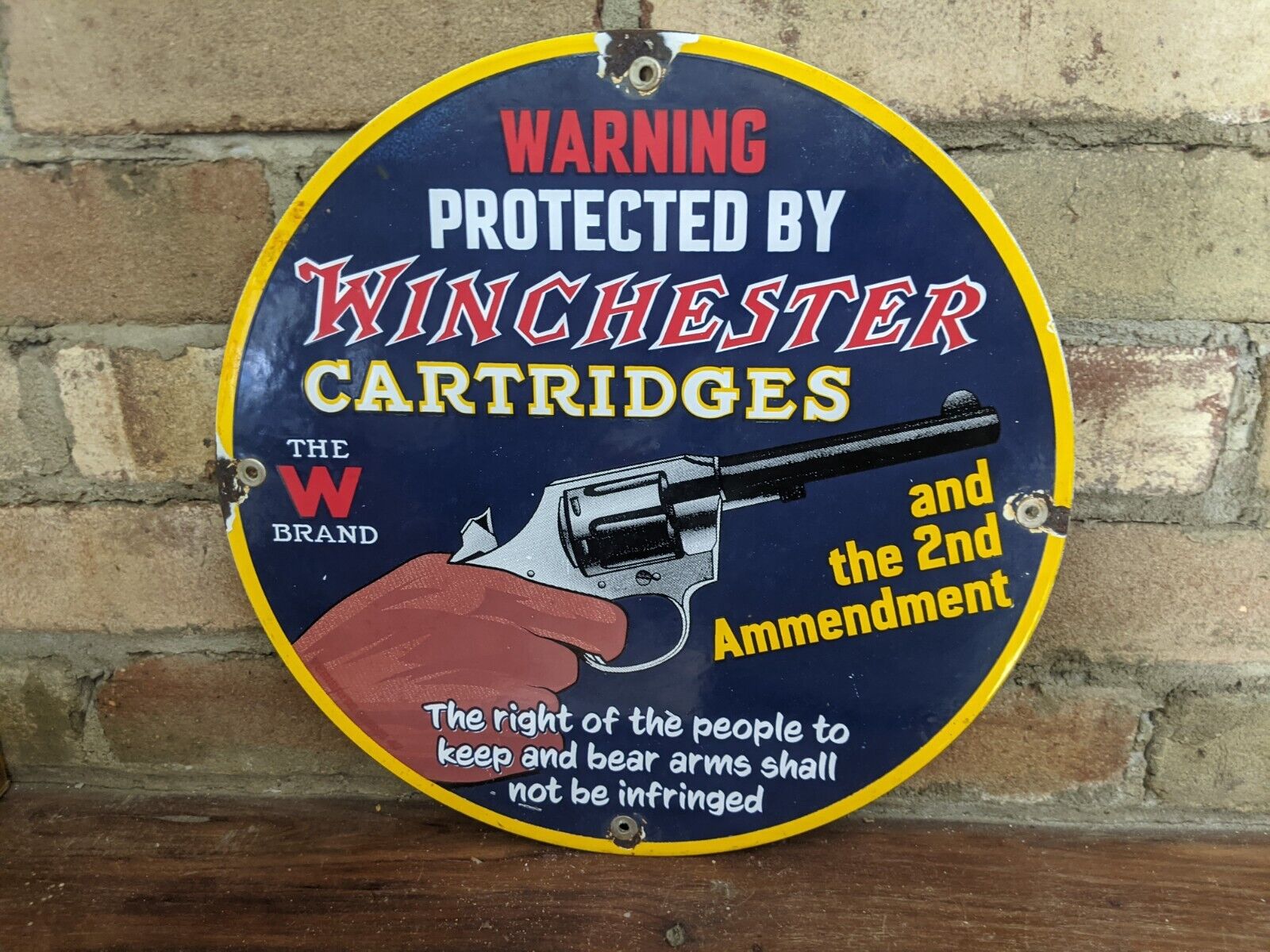 VINTAGE WINCHESTER THE W BRAND CARTRIDGES PORCELAIN SIGN AMMO 12\