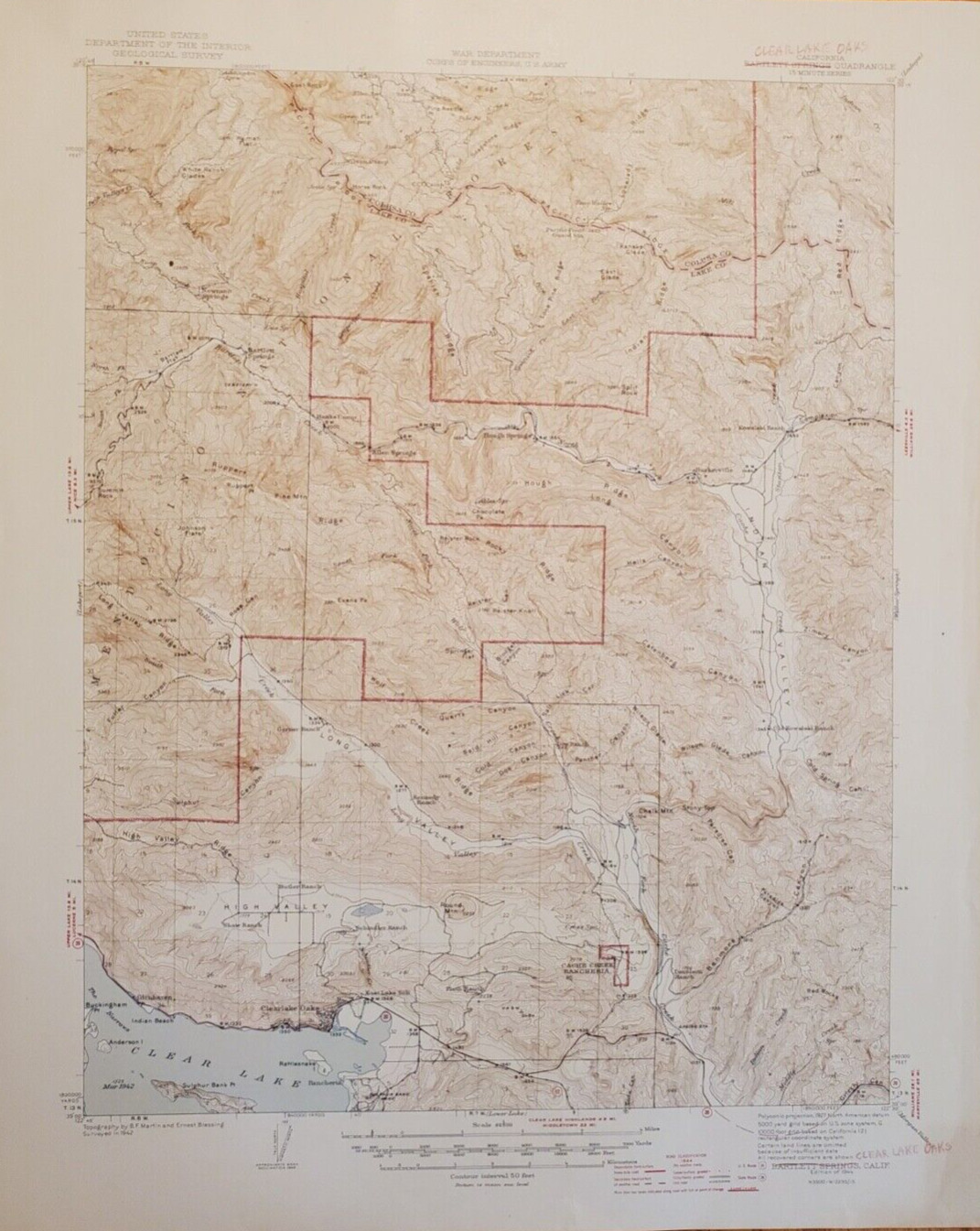 1944 VTG Topo Map WAR DEPT Bartlett Springs Quadrangle, CA