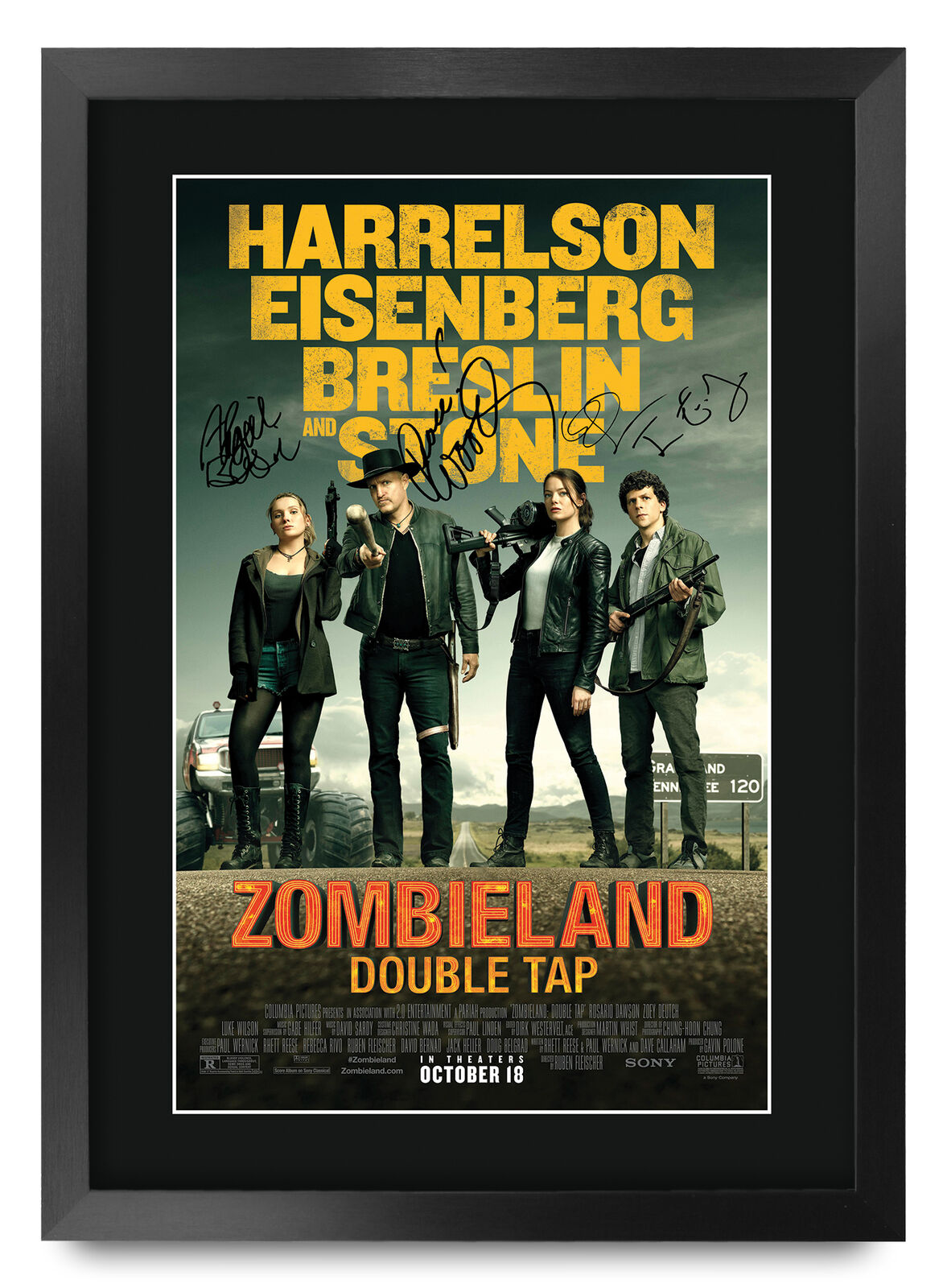 Zombieland 2 Double Tap Printed A3 Poster Framed Autograph Picture Movie Fans