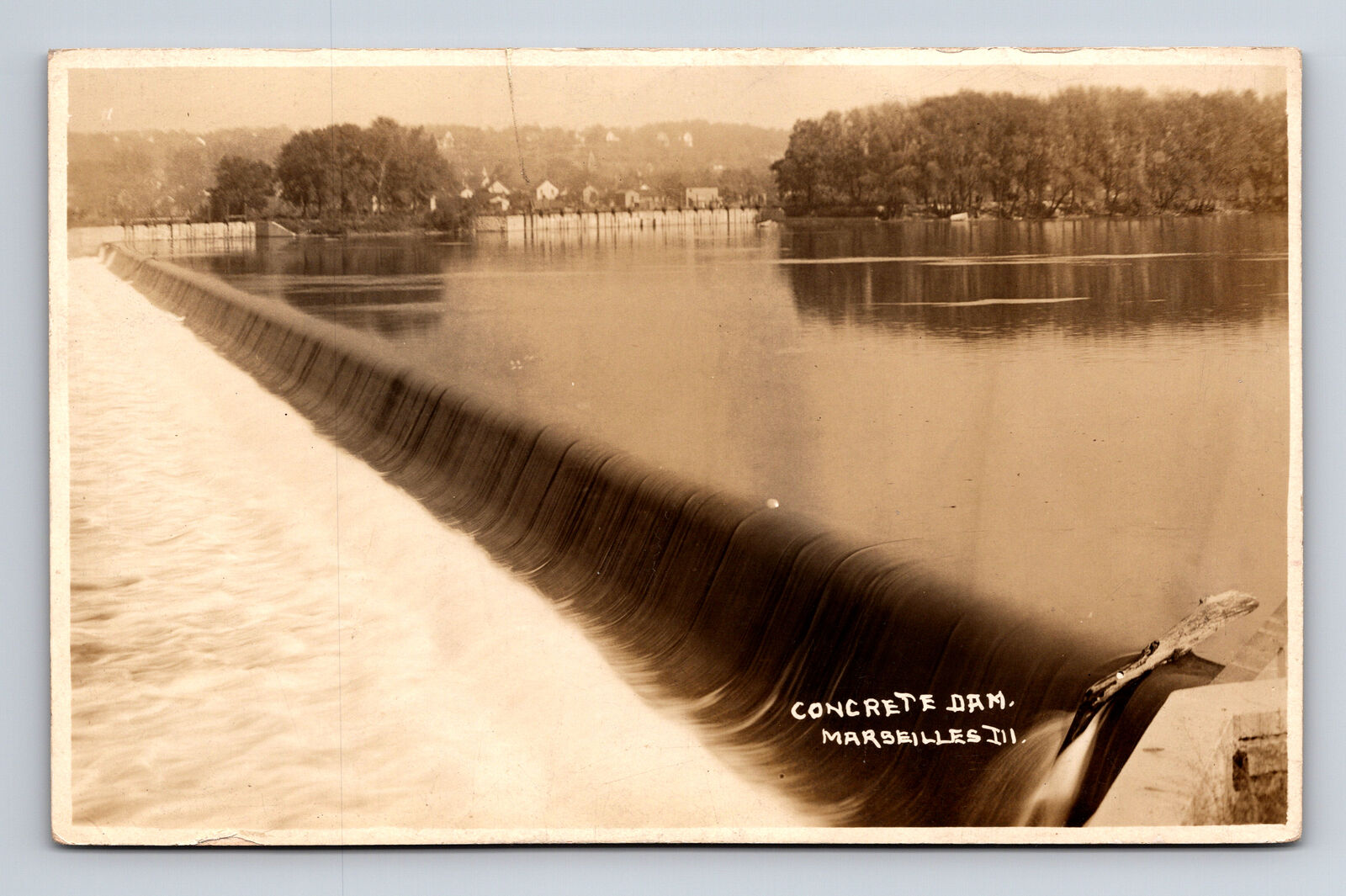 RPPC Concrete Dam Illinois River Marseilles IL Real Photo Postcard
