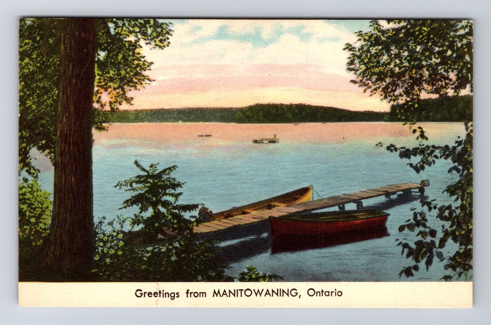 Manitowaning Ontario-Canada, General Greetings Boat, Antique, Vintage Postcard