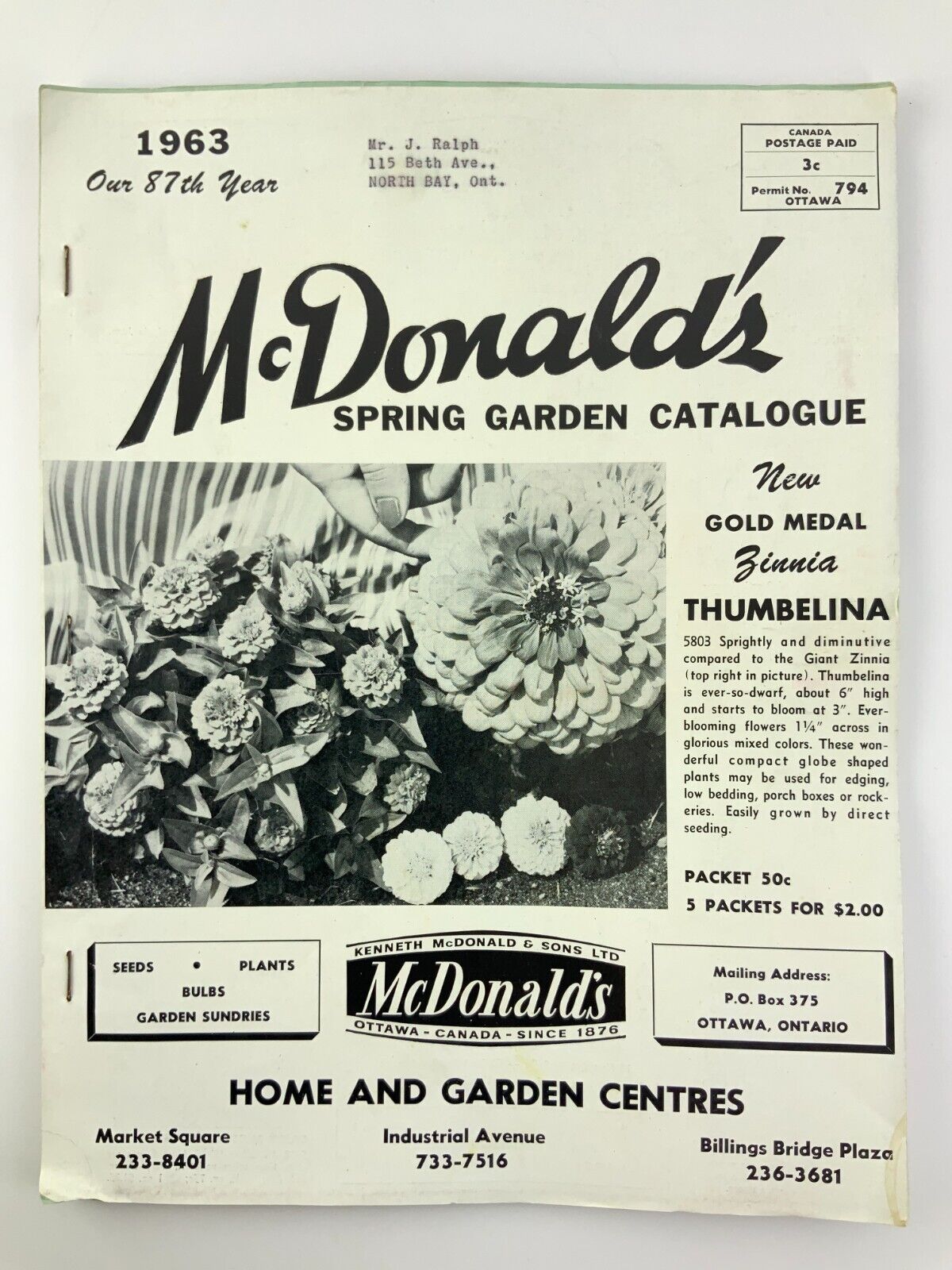 1963 McDonald\'s Spring Garden Catalogue Seeds Bulbs Plants Catalog Ontario EE631