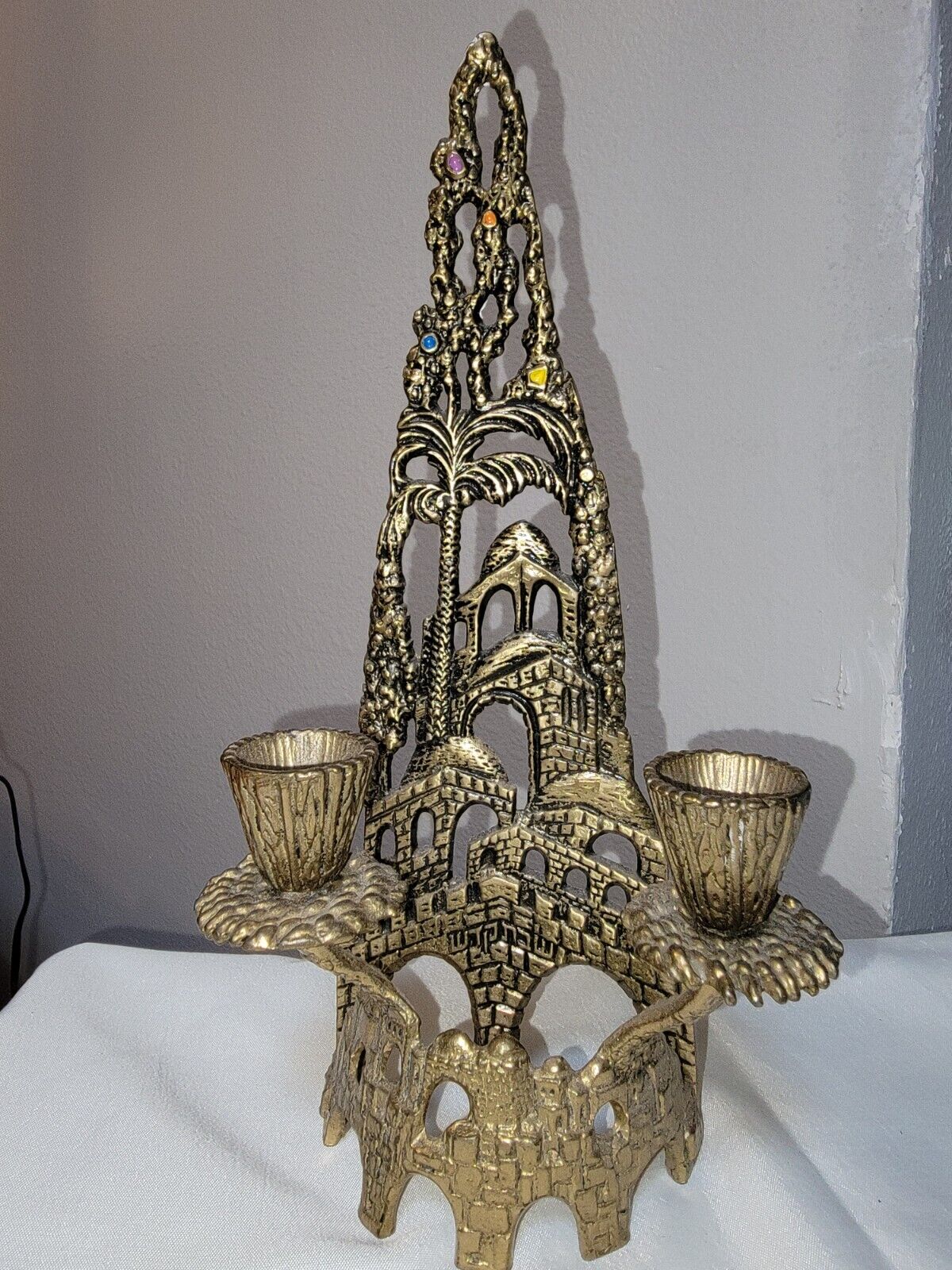 Vintage Wainberg Shabbat Candle holder brass Judaica Israel 10\