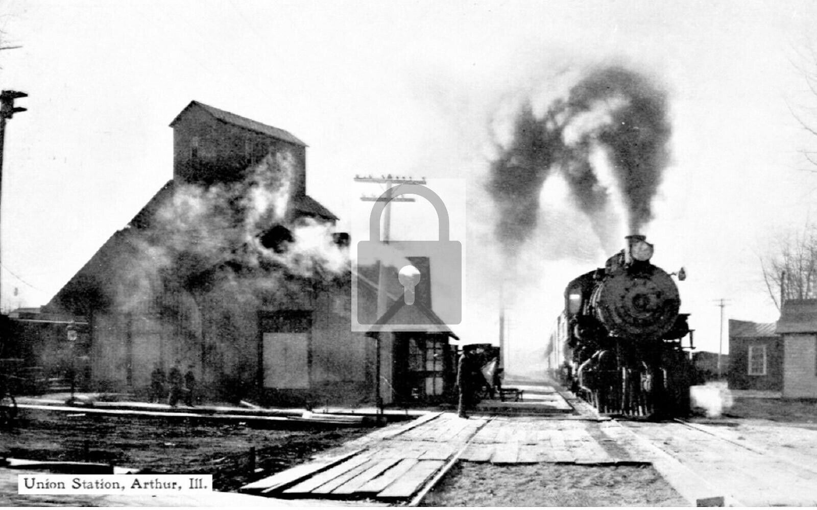 Railroad Train Union Station Depot Arthur Illinois IL Reprint Postcard
