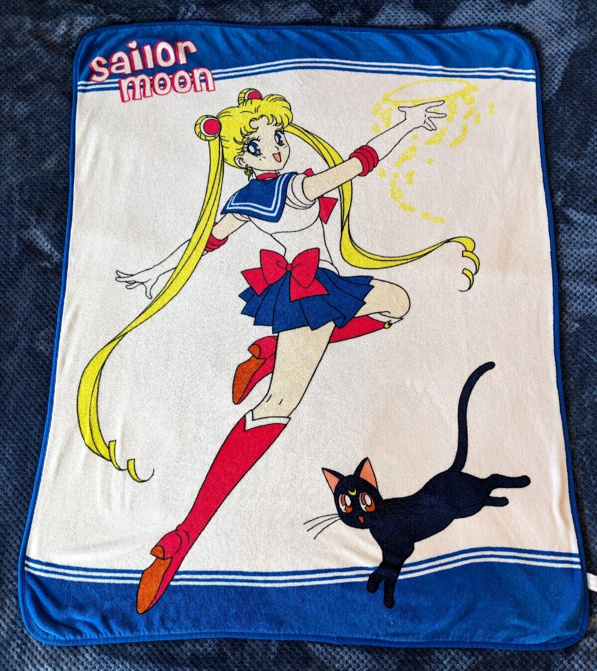 Vintage Anime Sailor Moon Throw Size Blanket 4 ft x 5 ft Soft Fleece w Black Cat