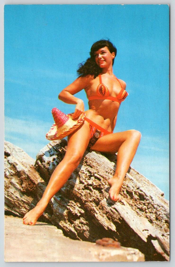 1960-70's GIRL IN VERY SKIMPY BIKINI SWIMSUIT BATHING BEAUTY VINTAGE POSTCARD