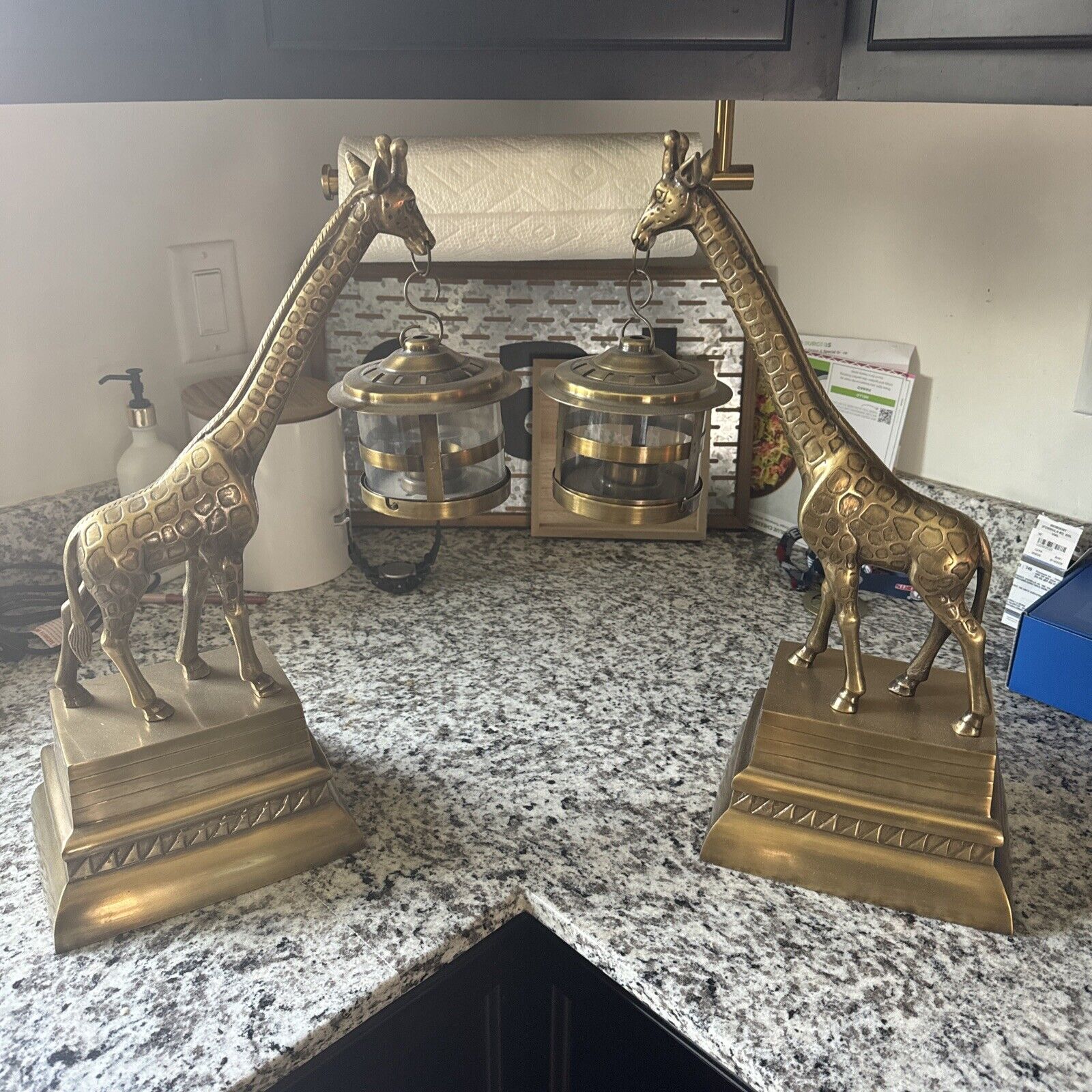 2 Brass Giraffe Candle Holders Figurines by Interlude Home Inc