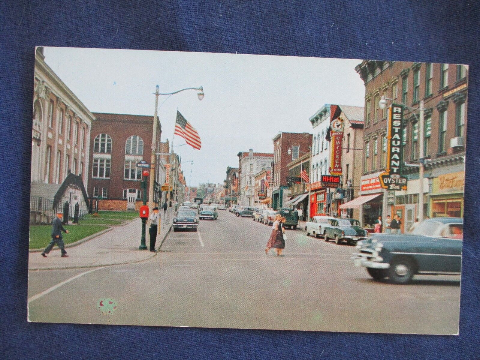 1950s Burlington Vermont Street Scene Cars Oyster Bar Restaurant Postcard