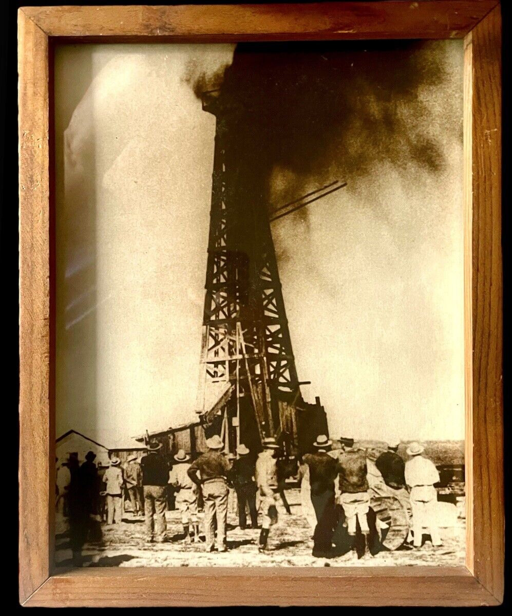 Wood Framed 1931 Texas Oil Well Photo Print from Photographic History Book