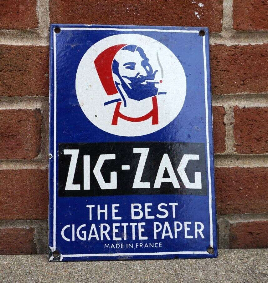 VINTAGE ZIG ZAG PORCELAIN SIGN CIGARETTE PAPERS SMOKING TOBACCO GAS OIL RARE AD
