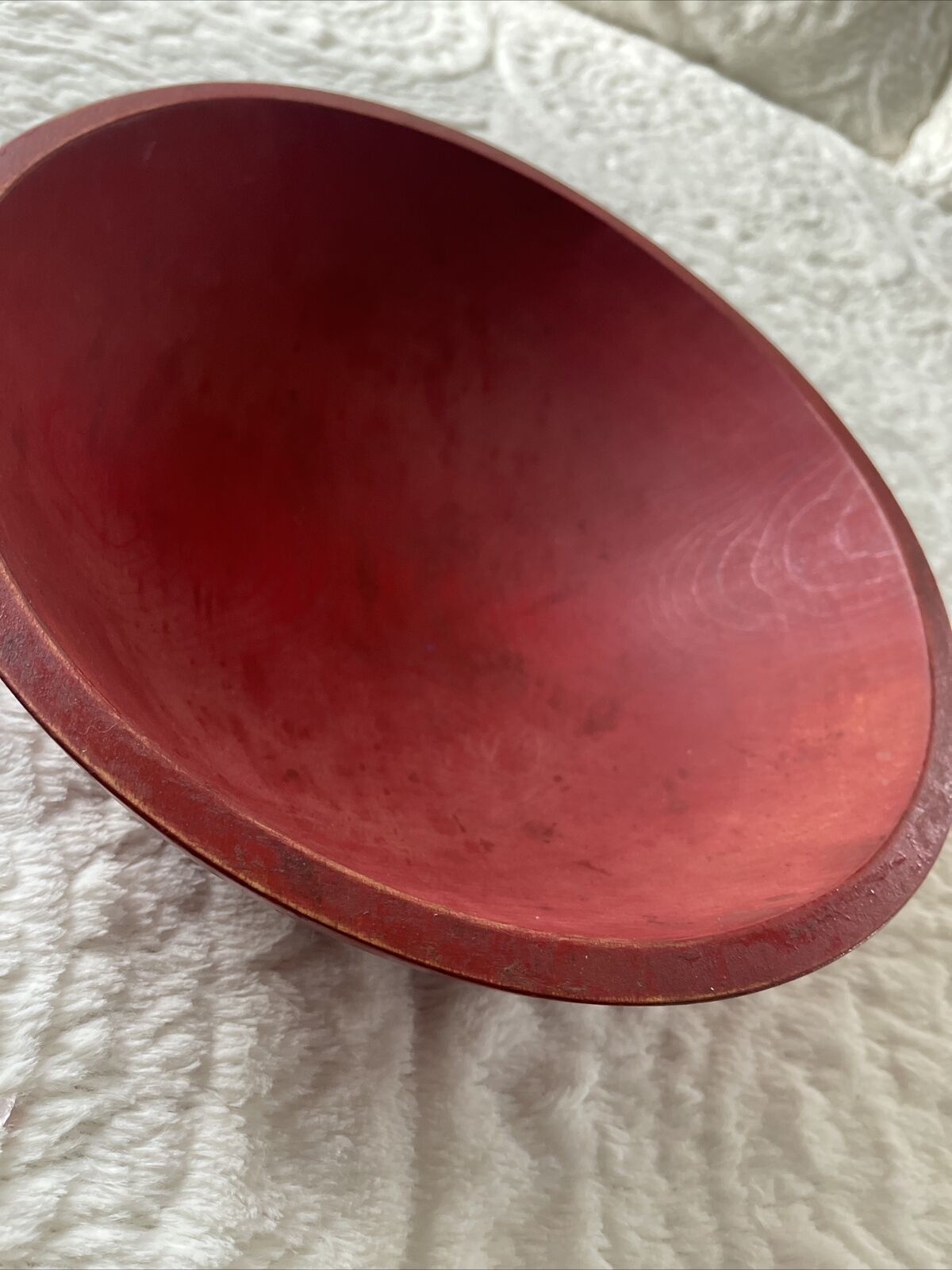 Vintage Red Wood Bowl Off Round 14.5” and 4.5” Handmade? Farmhouse Primitive