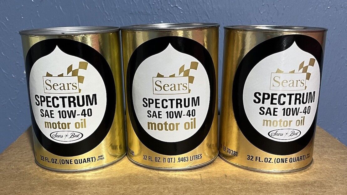 Three Sears Spectrum Motor Oil 1qt. 10w 40 Vintage can - FULL