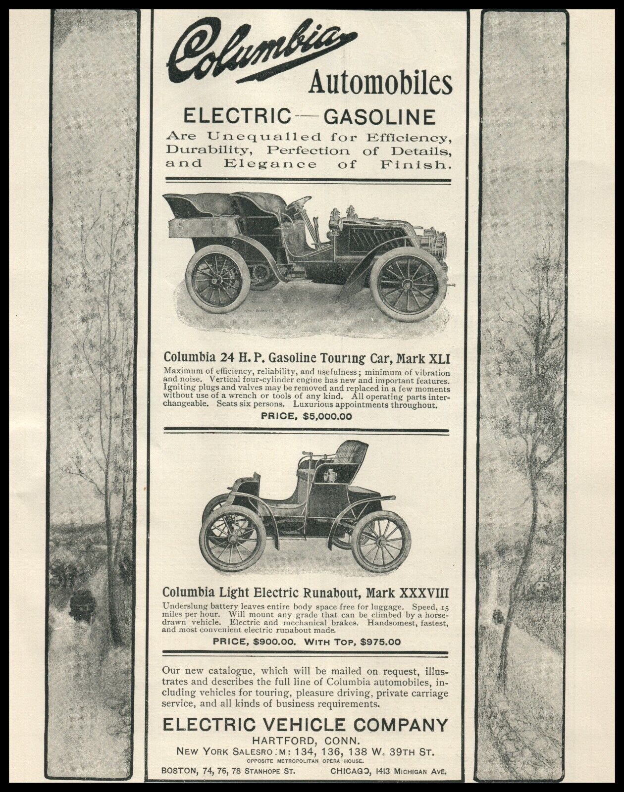 1903 Columbia Electric Gasoline Auto Touring Mark XLI Runabout Mark XXXVIII A158