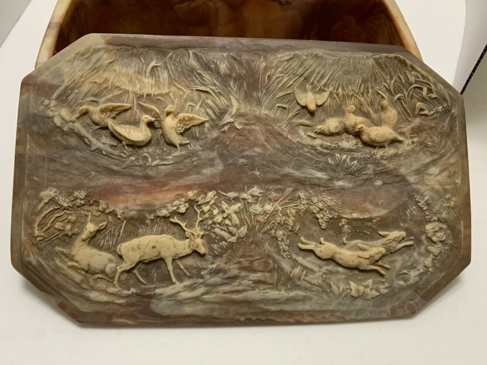 Incolay WILDLIFE ANIMAL SCENE BOX Vintage Large Handcrafted Genuine + COA