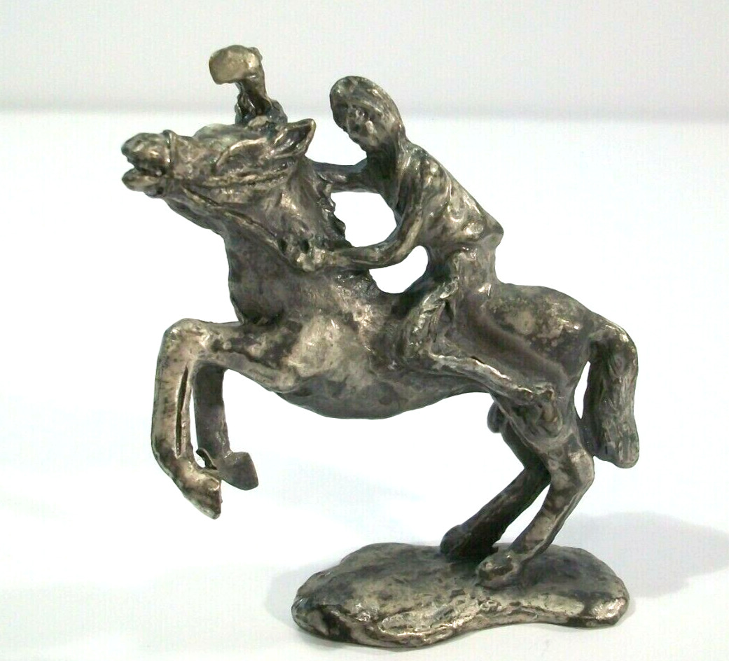 Pewter Indian Brave Warrior Horse Figurine, Vintage