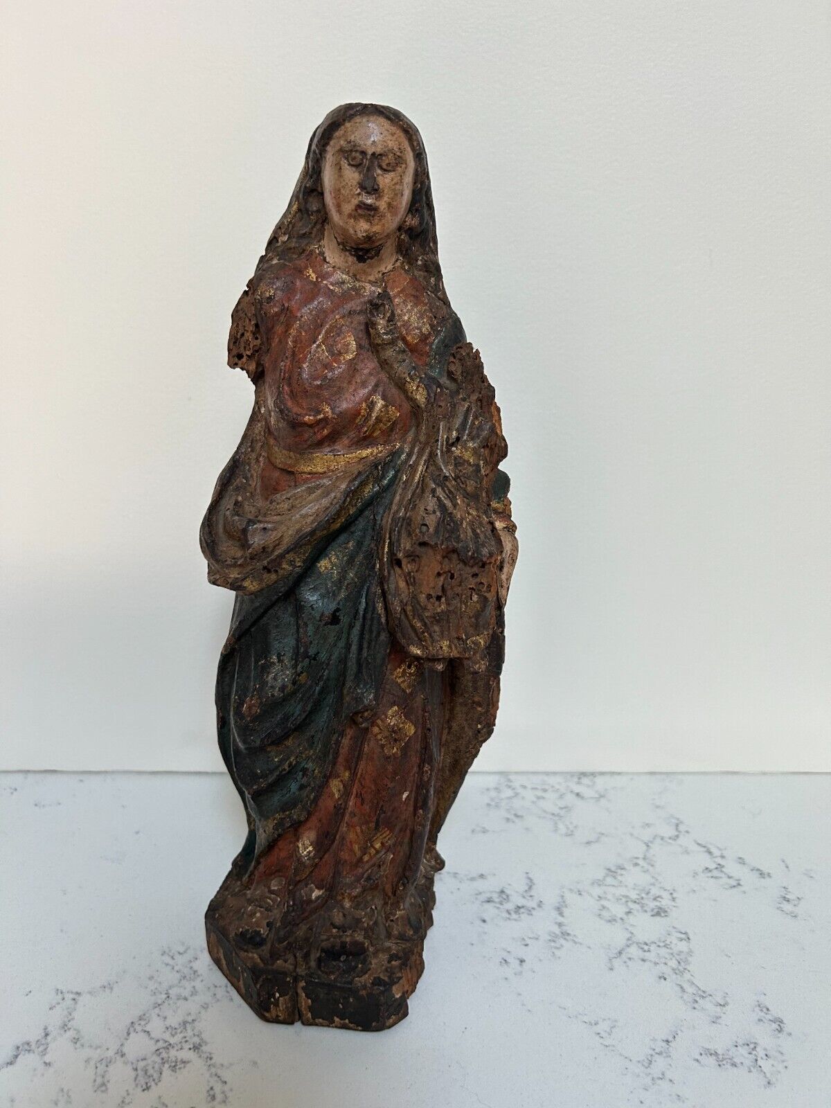 Spanish Antique Wood-Carved Madonna Statue