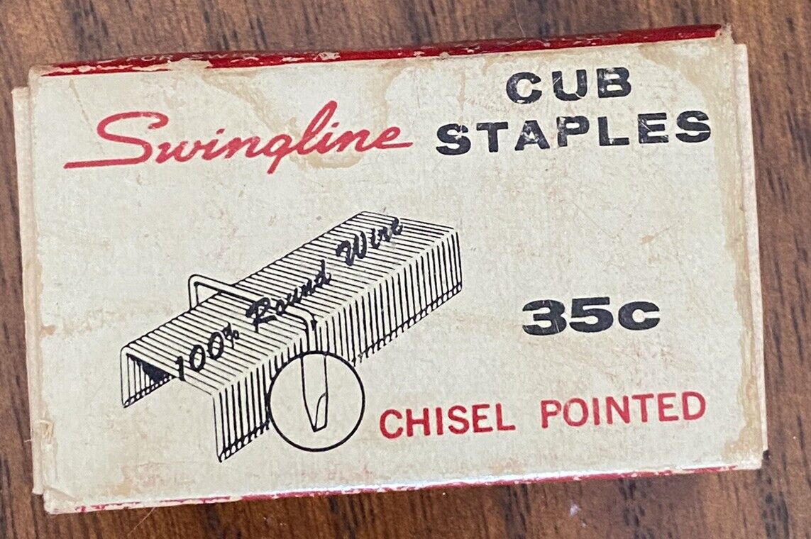 Vintage Swingline Cub Staples Chisel Pointed orig. box MADE USA