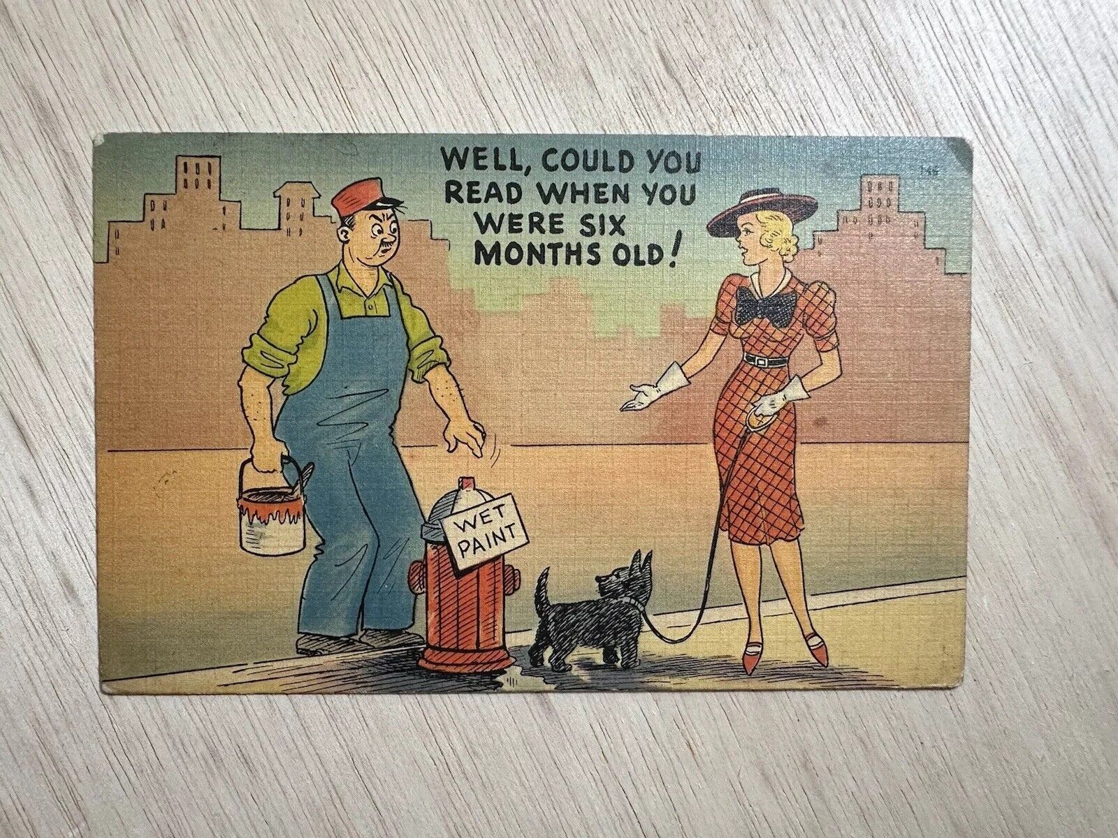 1945 Comical Postcard With Women Dog And Man