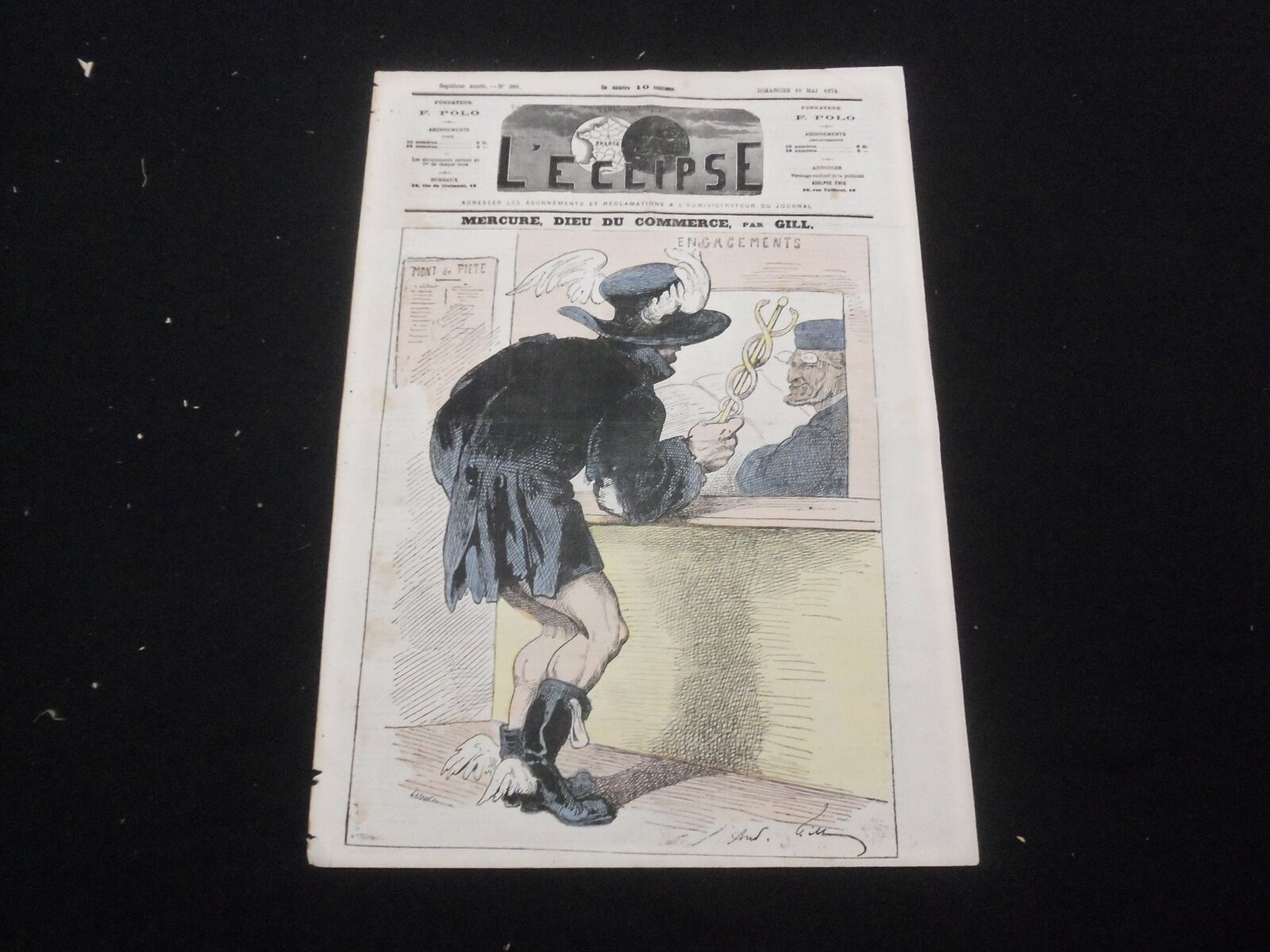 1874 MAY 10 L\'ECLIPSE NEWSPAPER - NO. 289 - DIEU DU COMMERCE - FRENCH - FR 3045