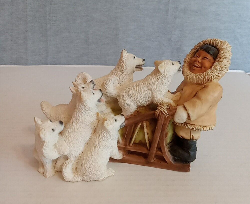 Castagna Eskimo Dogs with Sled Husky Samoyed Figurine Resin Italy Vintage