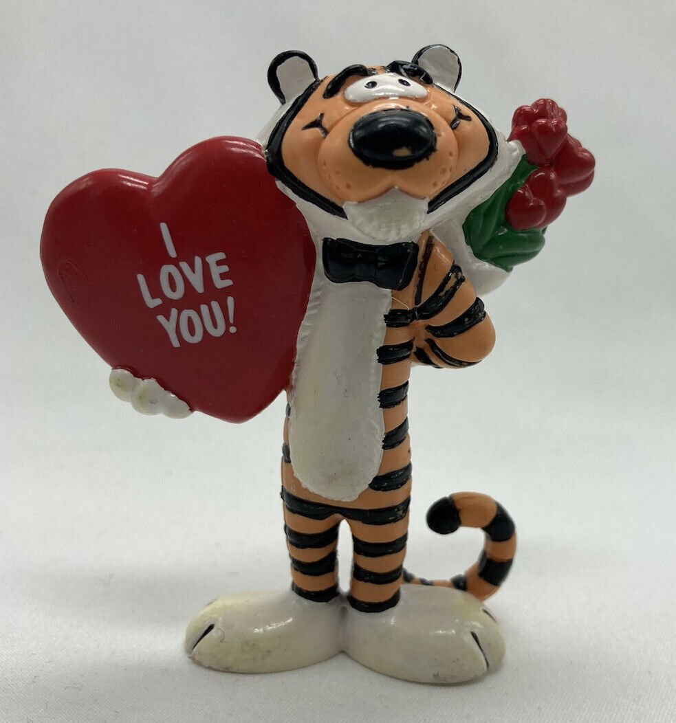 1989 Applause TIGER & HEART I Love You PVC Figurine Figure Flower Valentines Day