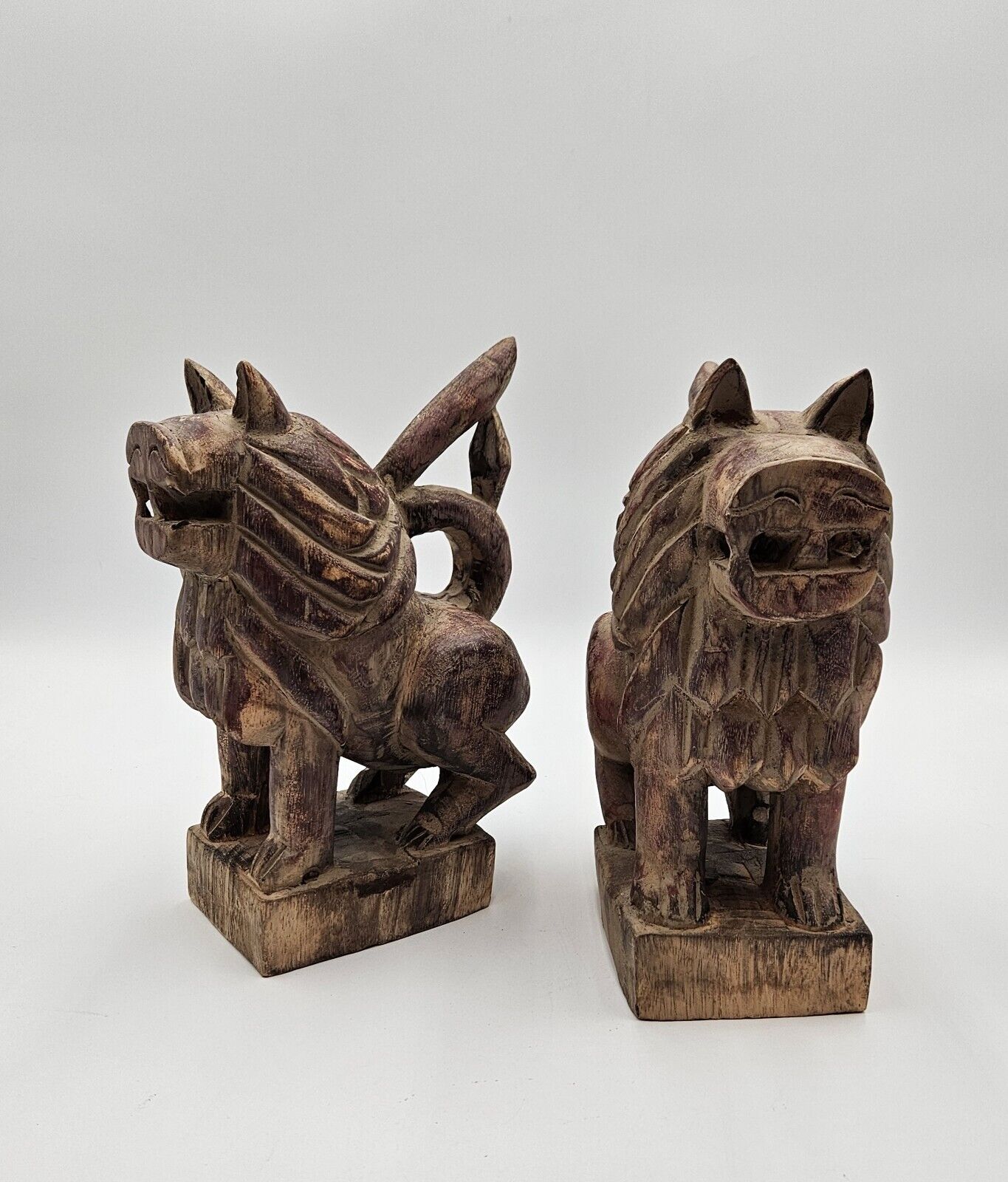 Vintage Wood Carved Chinese Food Dogs, Guardians, Spiritual Lions, 10\