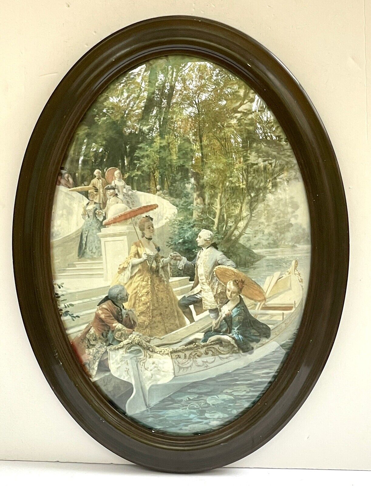 Vintage Wall Art Pastoral Scene in Oval Convex Bubble Frame 17\