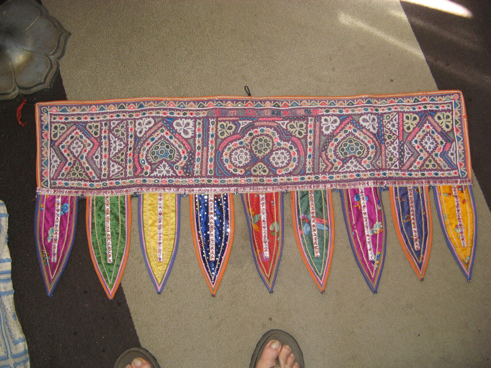 Vint. Rajastan Ethnic India Hand Embroidery many mirrors/ door / window Textile