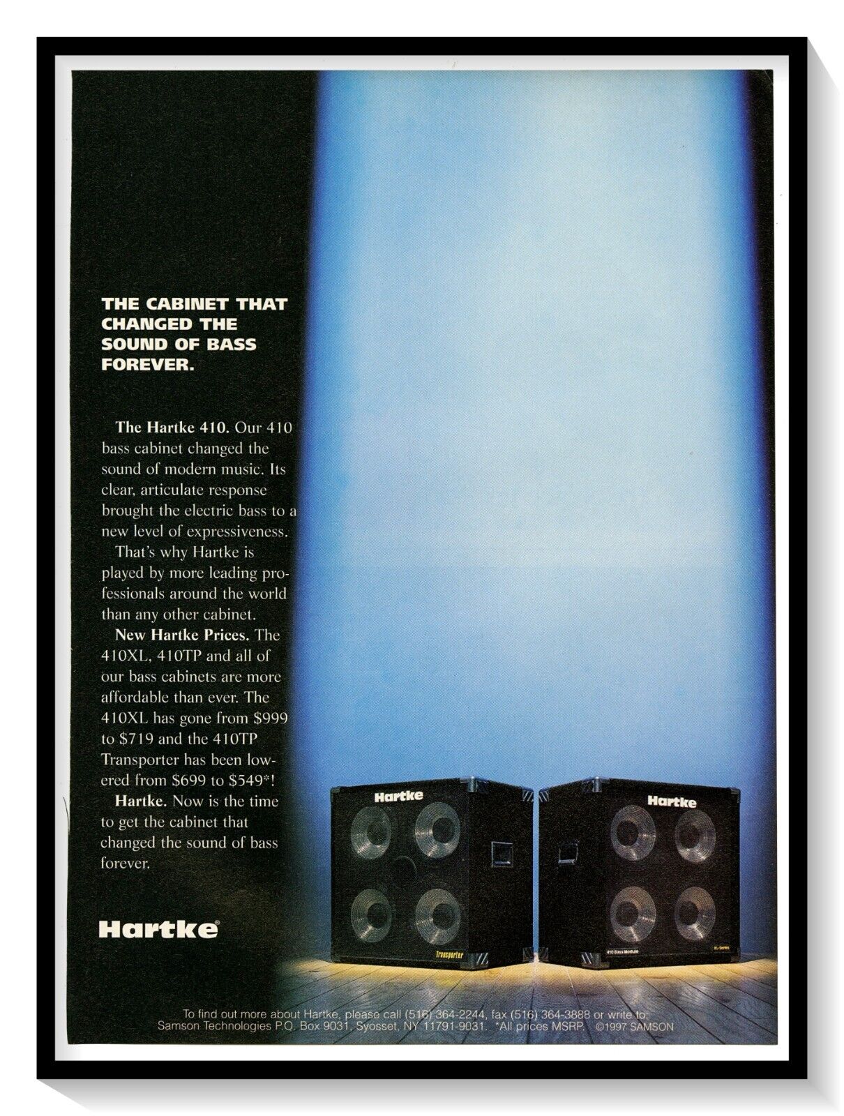 Hartke 410 Bass Cabinet 90s Print Ad Vintage 1997 Magazine Advertisement
