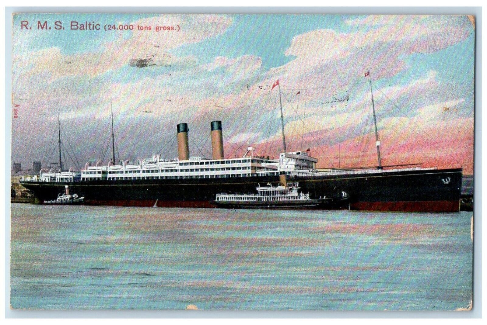 1908 RMS Baltic Cruise Steamer Steamship Boat Vintage Antique Peacock Postcard