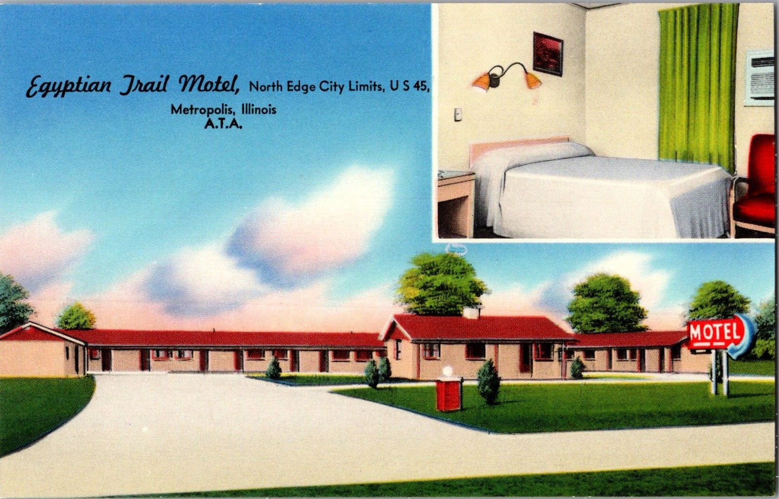 Postcard Egyptian Trail Motel Metropolis Illinois Chrome Unposted