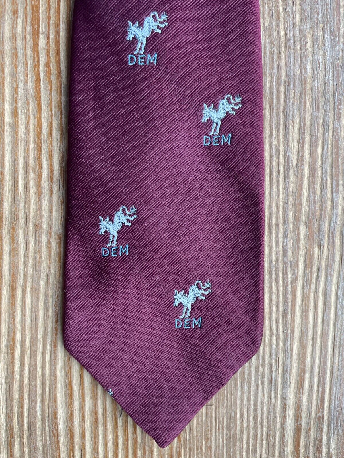 Vtg DEM Political Party Necktie Kicking Donkey Democrat Symbol Maroon Polyester