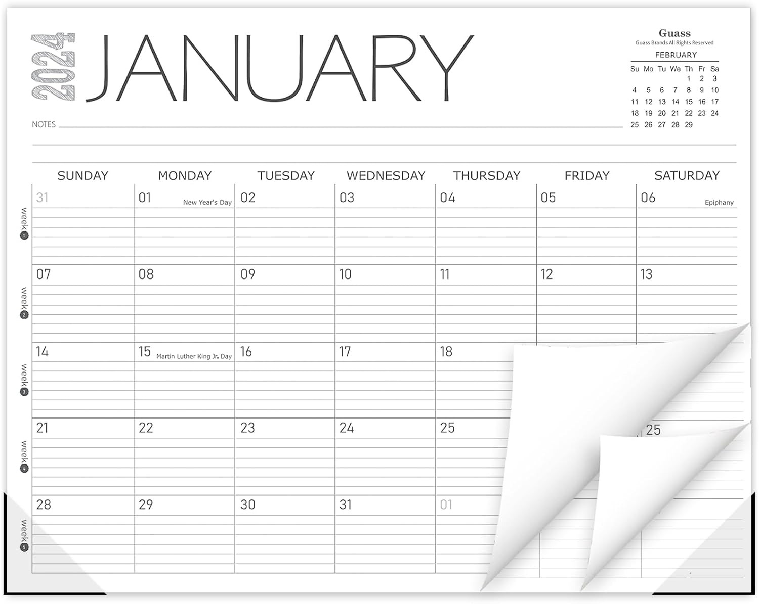 2024 Desk Calendar - Desk Calendar from January 2024 to December 2024, 14 X 11 I