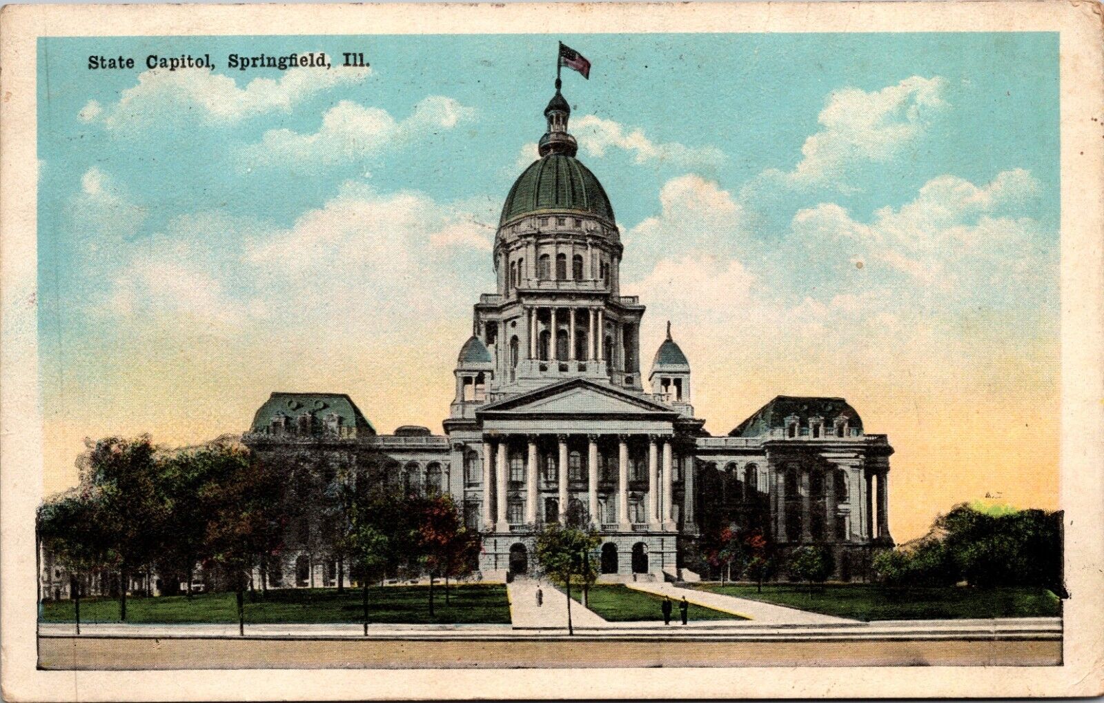 Springfield Illinois IL State Capitol Linen Postcard Lincoln Square Postcard Vtg