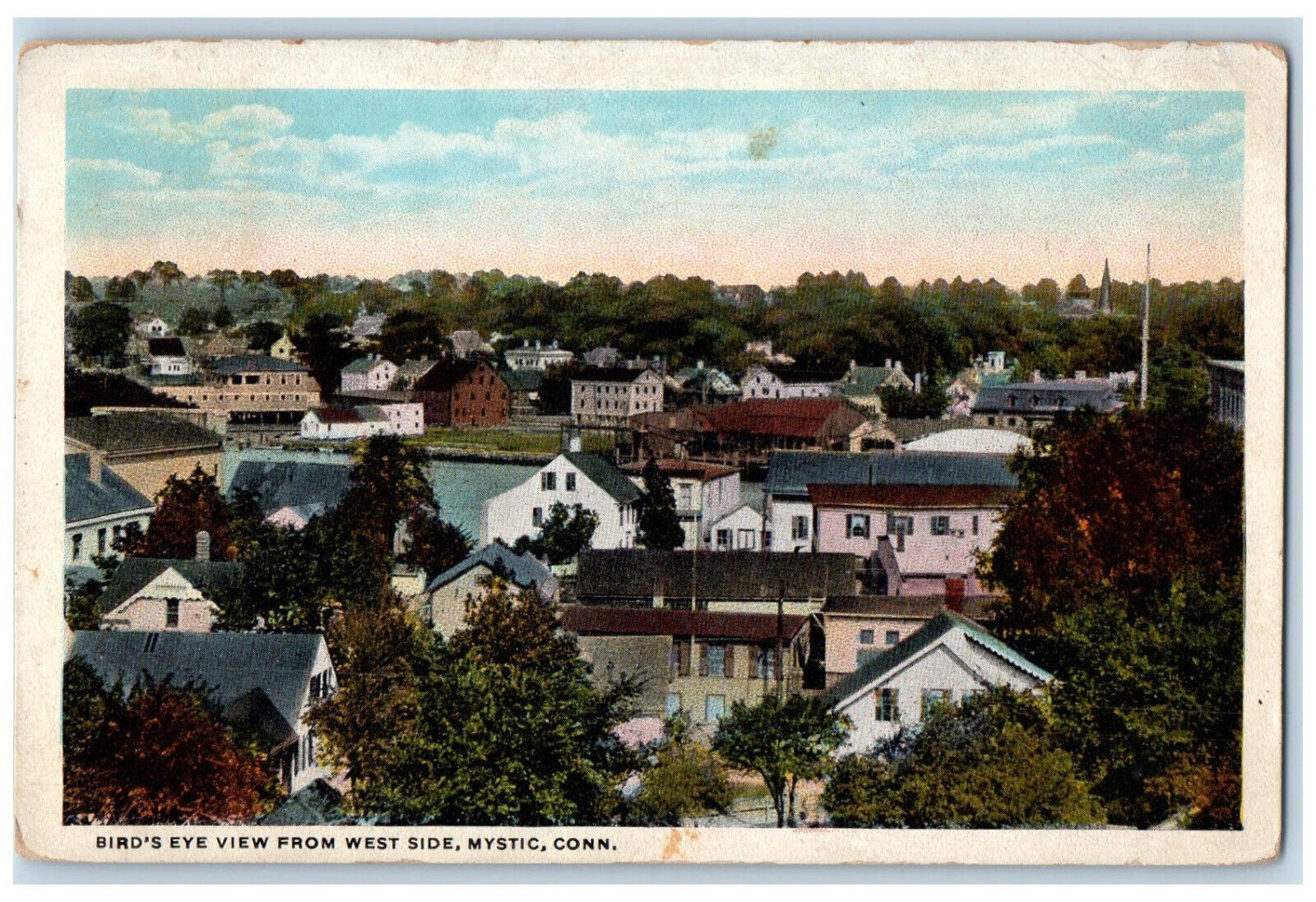 1921 Bird\'s Eye View from West Side Mystic Connecticut CT Antique Postcard