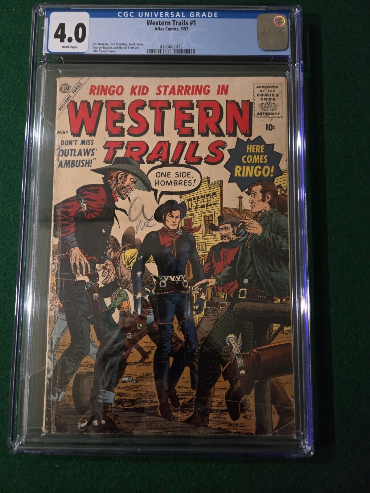 Western Trails # 1 CGC 4.0 Rare 1957 Atlas First Issue Ringo Kid Atlas Comics