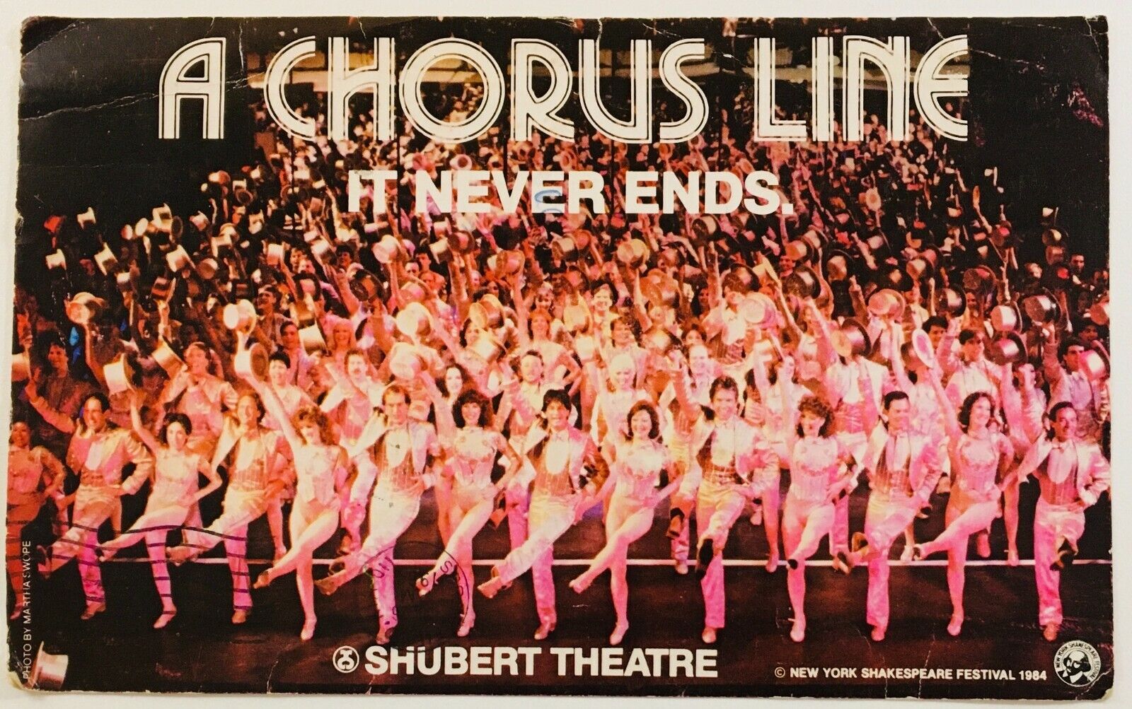1984 A Chorus Line 5 x 8 Postcard New York Shakespeare Festival Shubert Theatre