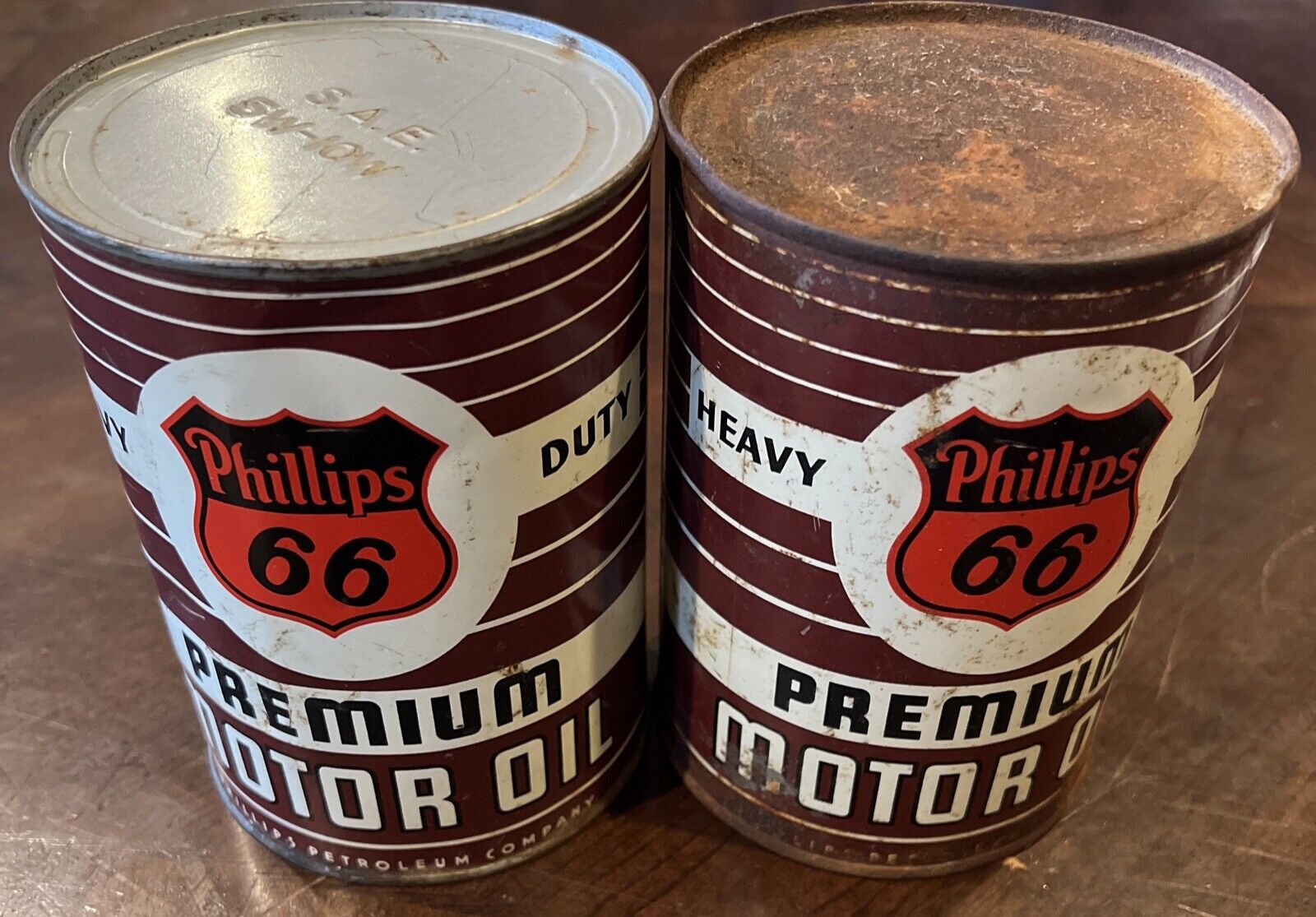 Set Of Vintage Phillips 66 Heavy Duty Motor Oil Full Quart Cans