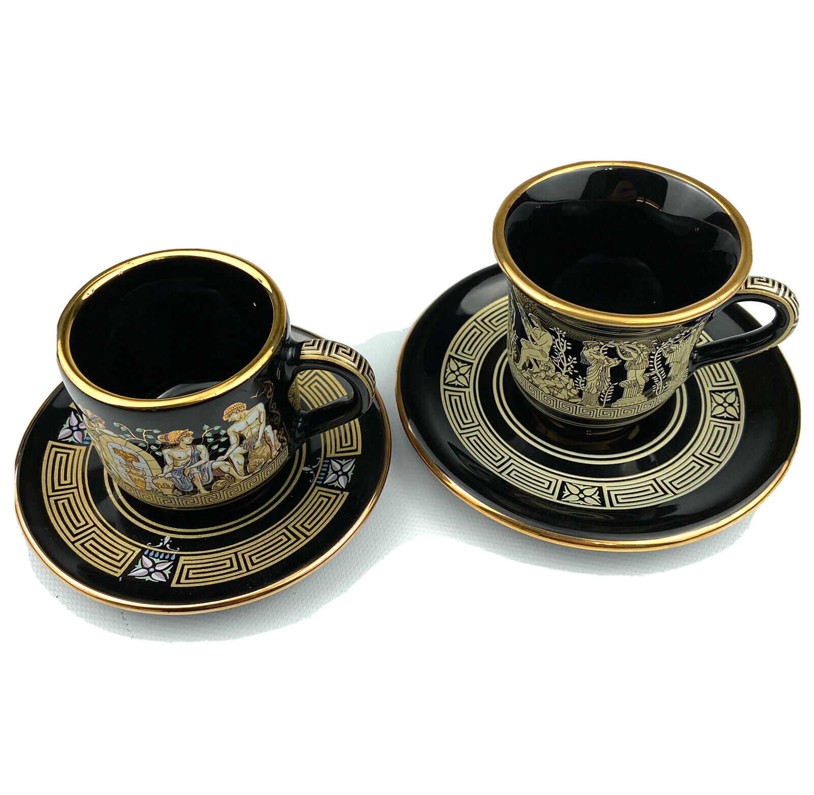 Adis Hand Espresso Cup & Saucer Hand Made Porcelain 24C Gold Accent 2 Piece