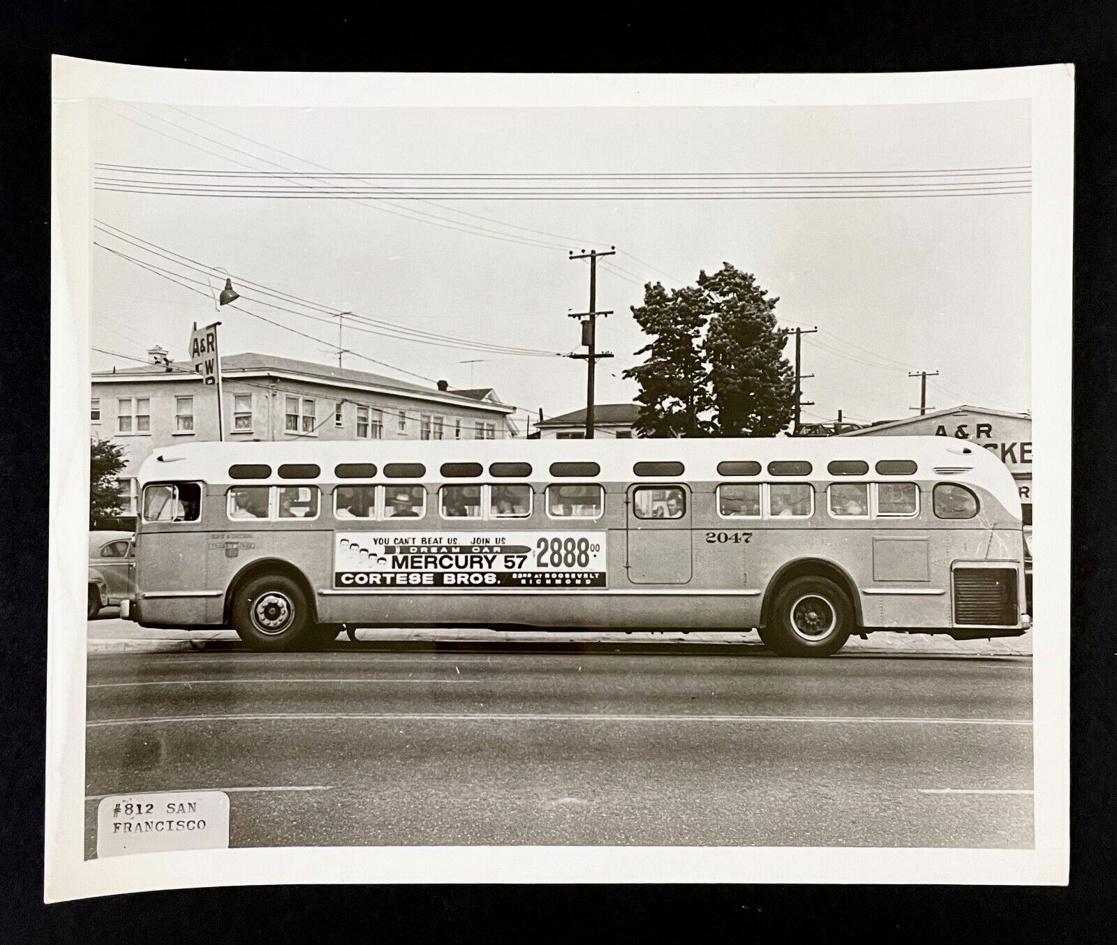1950s San Francisco CA City Bus 2047 Passengers Cortese Bros Dream Car VTG Photo