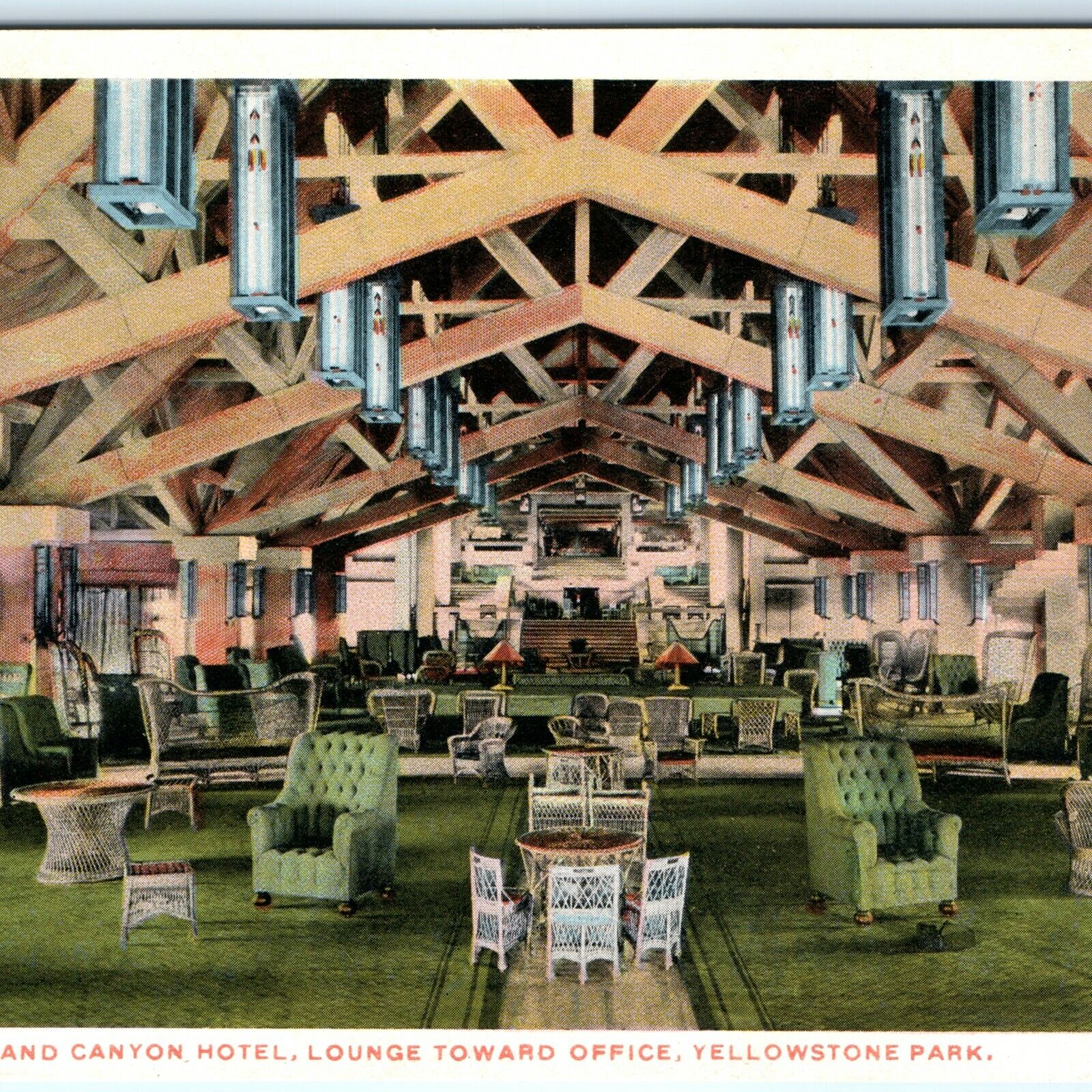 c1910s Haynes 100 Series #213 Grand Canyon Hotel Lounge Postcard Inn Ceiling A50