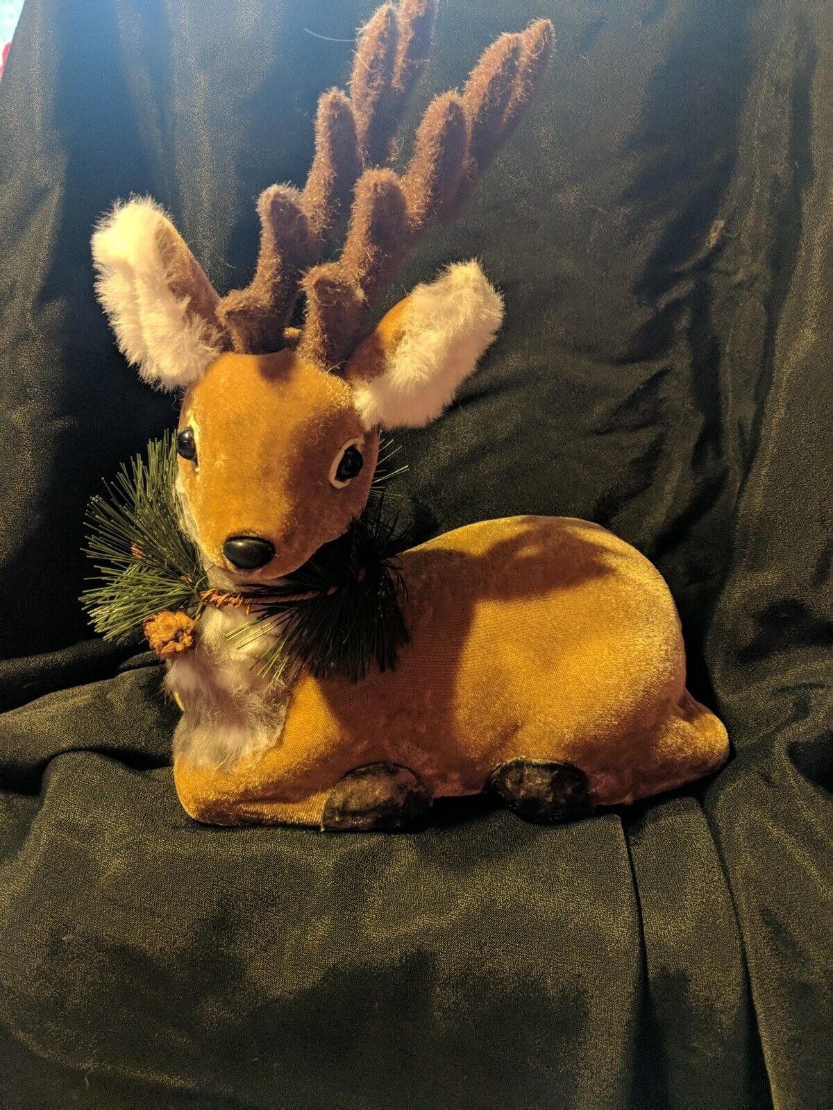 Vintage Flocked Fuzzy Deer Christmas
