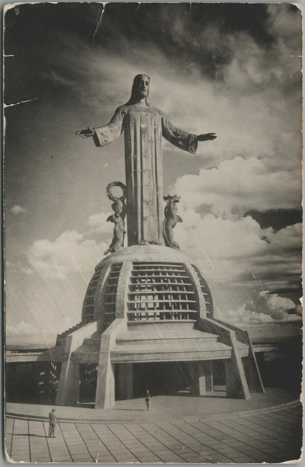 Bronze CHRIST The KING 75 Ft Statue Atop Cerro del Cubilete Mexico Real Photo PC