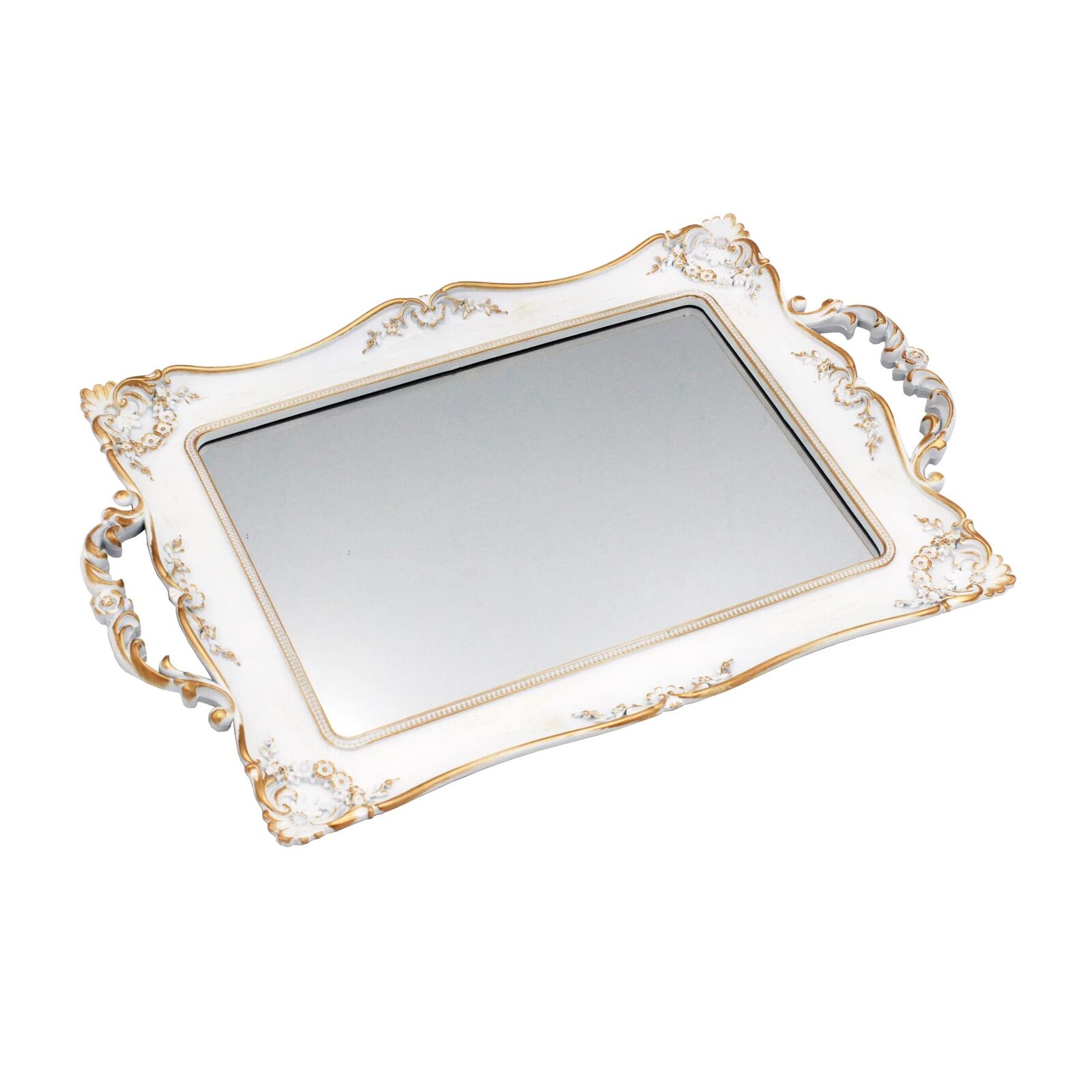 Tstarer Antique Decorative Gold Framed Square Mirror Tray Jewelry & Cosmetics O