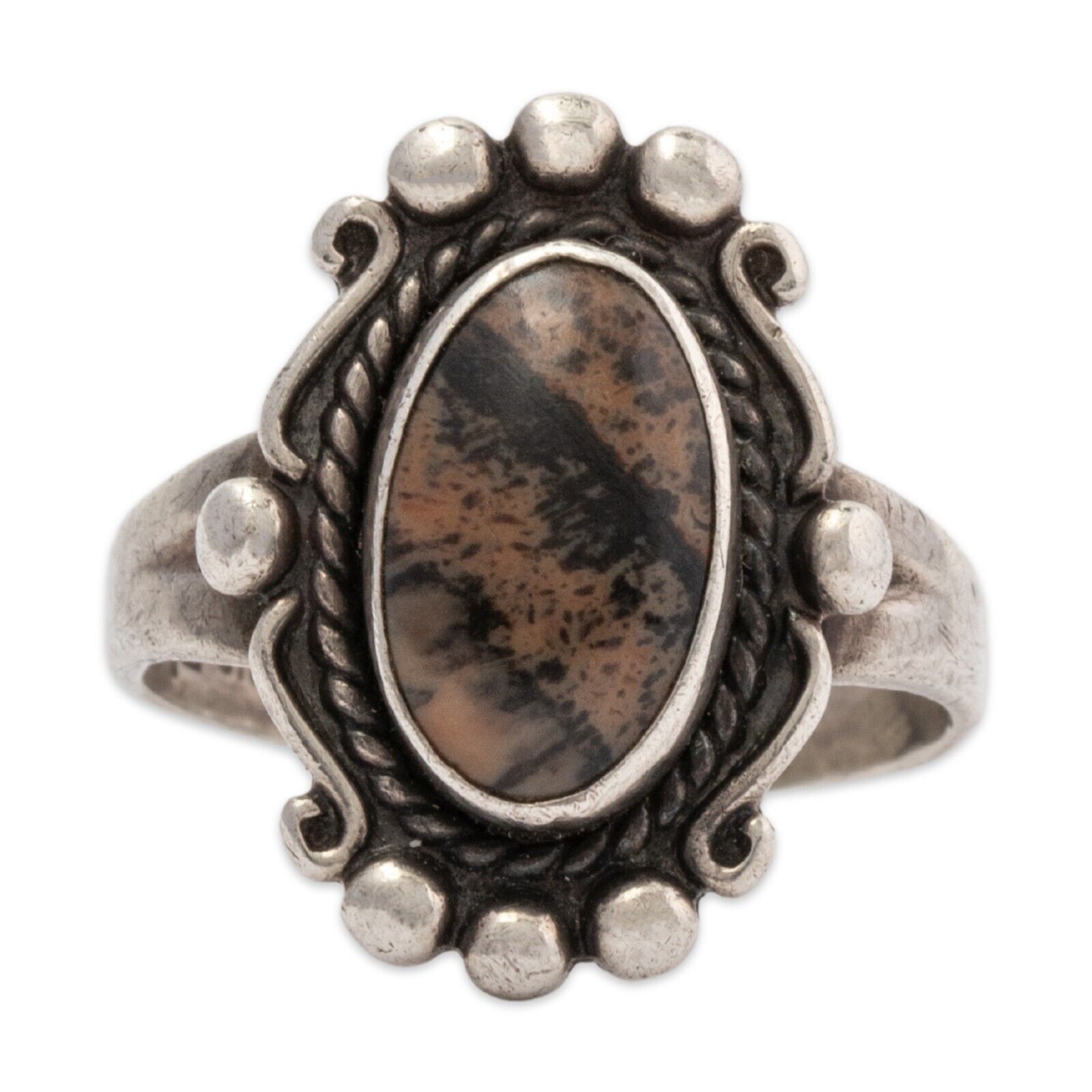 NATIVE AMERICAN BELL TRADING POST STERLING SILVER PETRIFIED WOOD RING 6.5