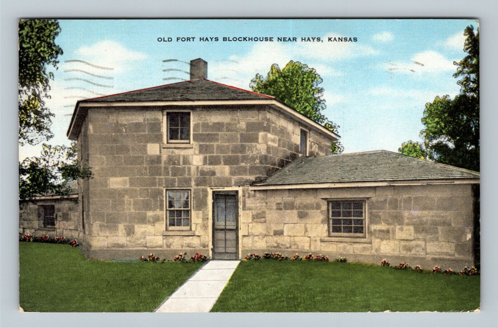 Hays KS, Old Fort Hays Blockhouse, Kansas Vintage Postcard