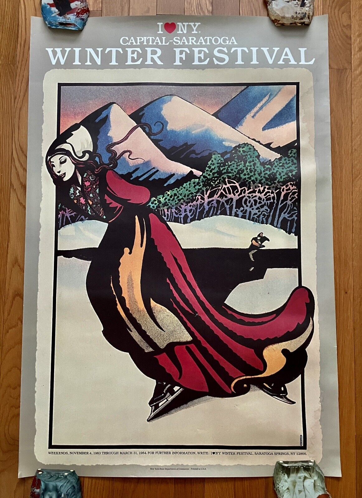 1983 Original Travel I Love NY Winter Festival Poster Milton Glaser Saratoga