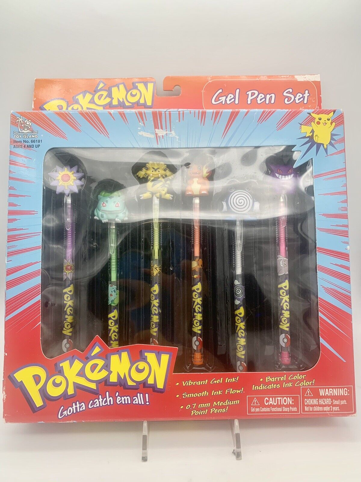 Vintage 1999 Pokemon Toy Island Gel Pens Set Vtg