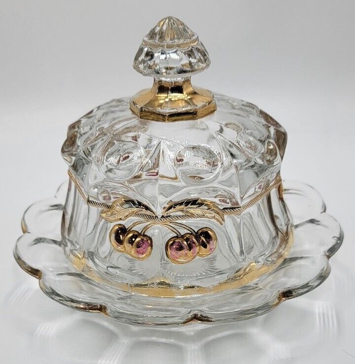 Northwood EAPG Crystal Glass Cherry & Cable Butter Dish Underlined N Mark 1901-2