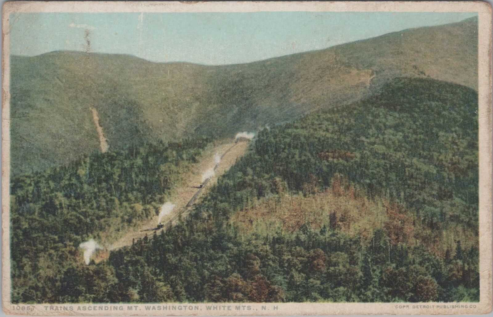Trains Ascending Mt. Washington White Mountains New Hampshire Postcard